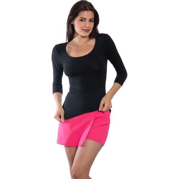 T-Shirt Da Donna Con Maniche A 3/4 E Scollo Rotondo. Nero: L-image