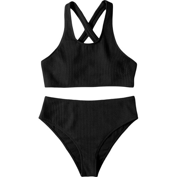 Costume Da Bagno Da Donna Bikini Due Pezzi Vita Alta Nero M-image