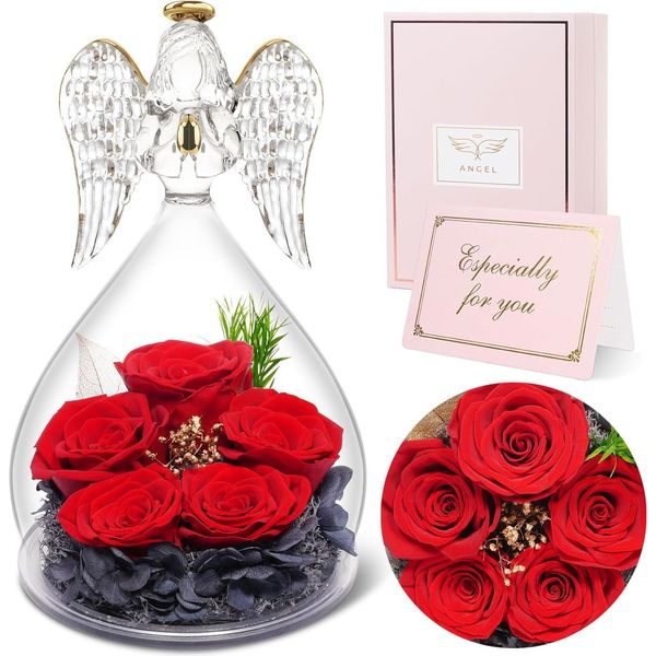 Figurina Di Cristallo Angelo Con Rose Regalo Per Mamma Nonna Decorazione Casa-image