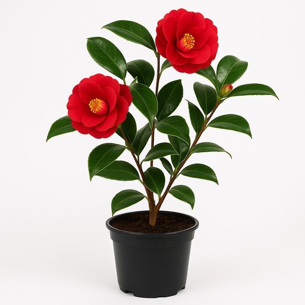 Camelia Rossa (Camellia Japonica) - Pianta Da Giardino Resistente Fino A 60 Cm - Pianta Ornamentale Sempreverde Con Fiori Rossi - Facile Da Curare, Robusta E Ideale Per Il Giardino, Il Patio O La Vasca Da Bagno-image