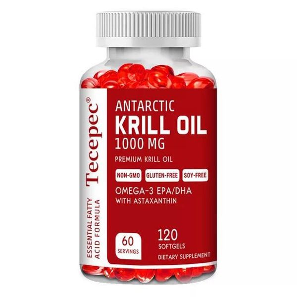 Olio Di Krill Antartico 1000Mg (120 Capsule) Integratore Alimentare, Cuore, Salute Del Cuore, Circolazione, Cervello, Nervi, Occhi, Astaxantina, Omega 3-image