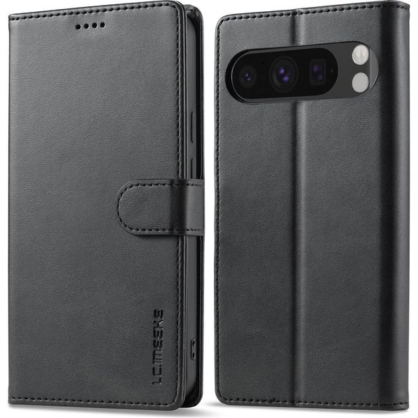 Custodia Per Google Pixel 9 Pro Xl In Pelle Con Chiusura Magnetica E Supporto, Custodia Protettiva Nera-image