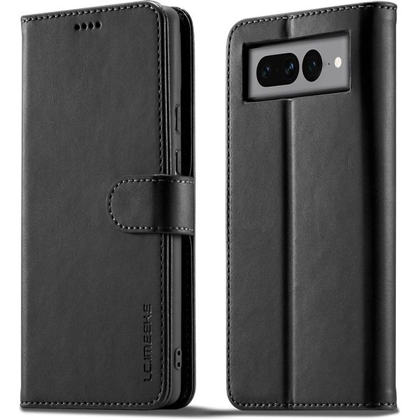 Custodia Per Google Pixel 7 Pro In Pelle Con Chiusura Magnetica E Supporto, Custodia Protettiva Nera-image