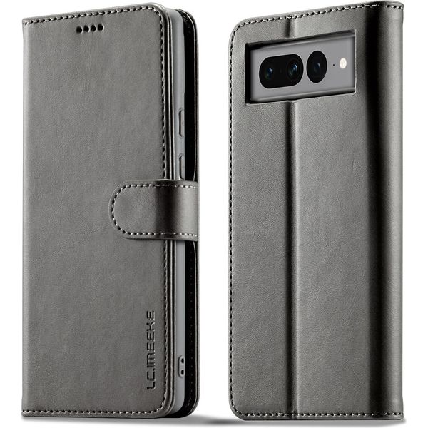 Custodia Per Google Pixel 7 Pro In Pelle Con Chiusura Magnetica E Supporto, Custodia Protettiva Grigio-image