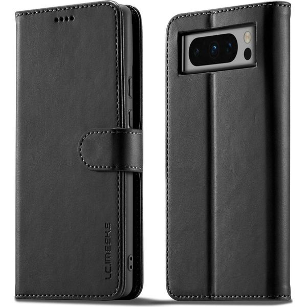 Custodia Per Google Pixel 8 Pro In Pelle Con Chiusura Magnetica E Supporto, Custodia Protettiva Nera-image