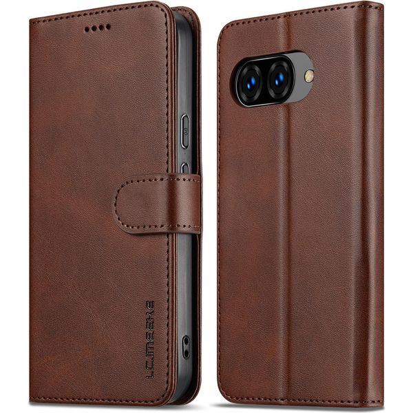 Custodia Per Google Pixel 9A In Pelle Con Chiusura Magnetica E Supporto, Custodia Protettiva Marrone-image
