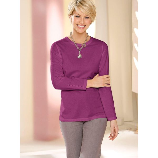 Langarmshirt Classic Basics "Shirt", Damen, Gr. 46, Pink (Fuchsia), 100% Baumwolle, Meliert, Unifarben, Rundhals, Shirts Langarmshirt-image