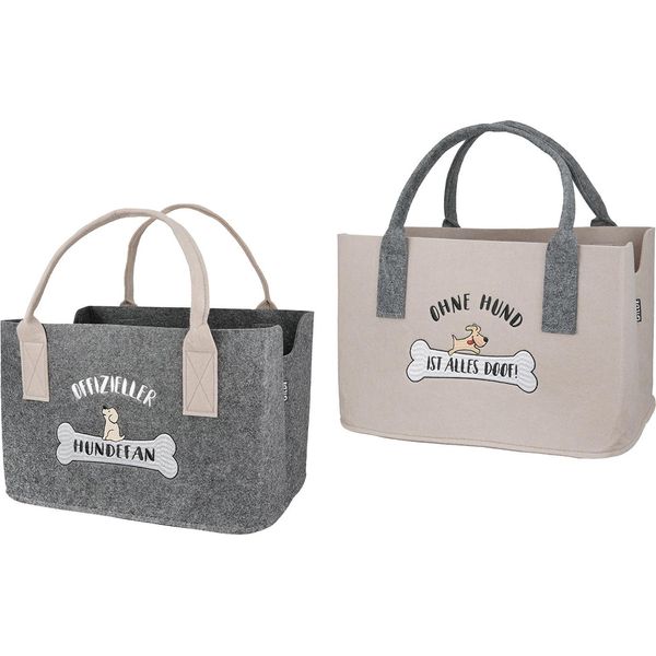 Gilde Tasche, "Hundefan"", Hundmotiv, Spruch, Filz, Beige, Grau, , 2 StüCk Wie Abgebildet, L. 25 Cm, B. 40 Cm, H. 26 Cm 50819"-image