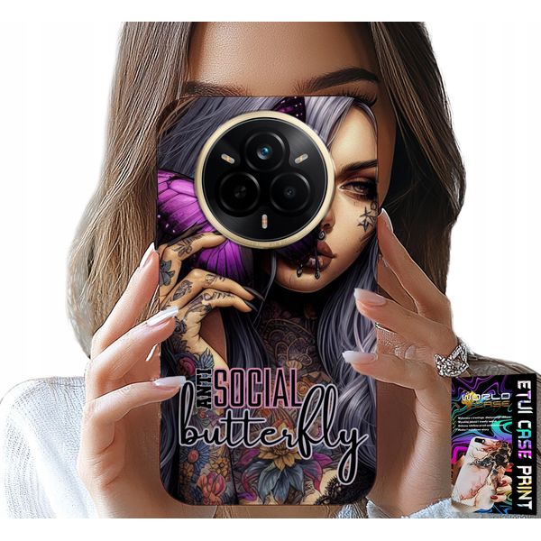 Custodia Per Realme 14 Pro 5G - Anti Social Butterfly Rosa Farfalla + Pellicola Protettiva-image
