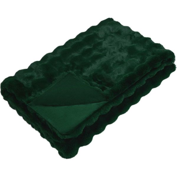 Vidaxl Coperta In Finta Pelliccia Di Coniglio Verde Scuro 130 X 150 Cm Poliestere-image