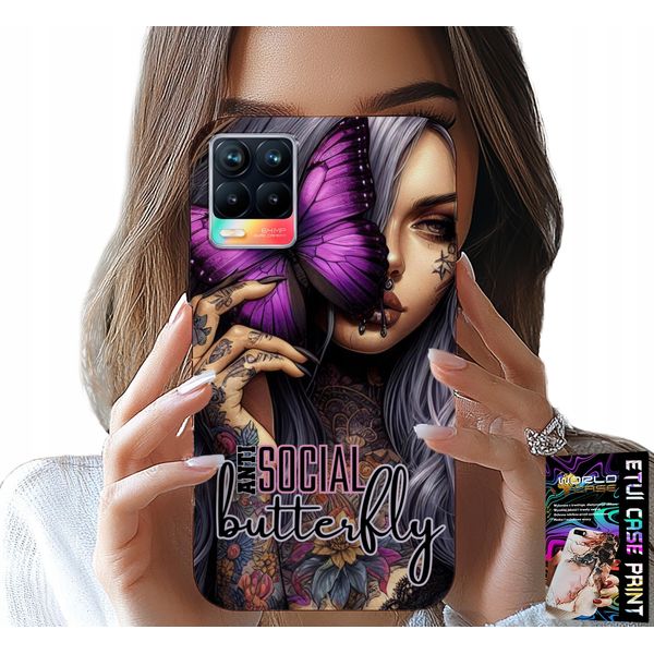 Custodia Per Realme 8 / 8 Pro - Anti Social Butterfly Farfalla Rosa + Vetro-image