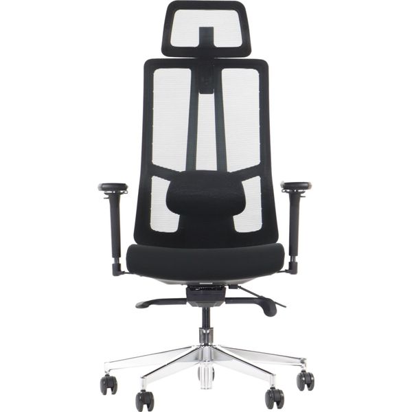 Sedia Da Ufficio Girevole Ergonomica Akcent/M Plus, Base Cromata, Braccioli Regolabili, Seduta Scorrevole (Avanti-Indietro), Nero-image