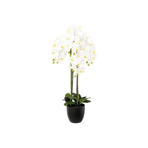 Pianta Artificiale Di Orchidea Phalaenopsis 99 Cm In Vaso Di Resina - Decorazione Bianca Per La Casa-image