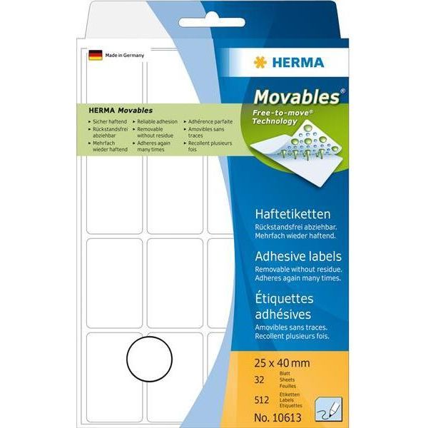 Herma Herma Etichette Multiuso 25X40 Mm Bianco Carta Mobile/Rimovibile Opaca 512 Pz-image