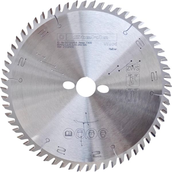 Stehle | Lama Per Tagli Trasversali Nel Legno ø 260/30 Mm Z60 Wz/Atb 10° Positivo-image
