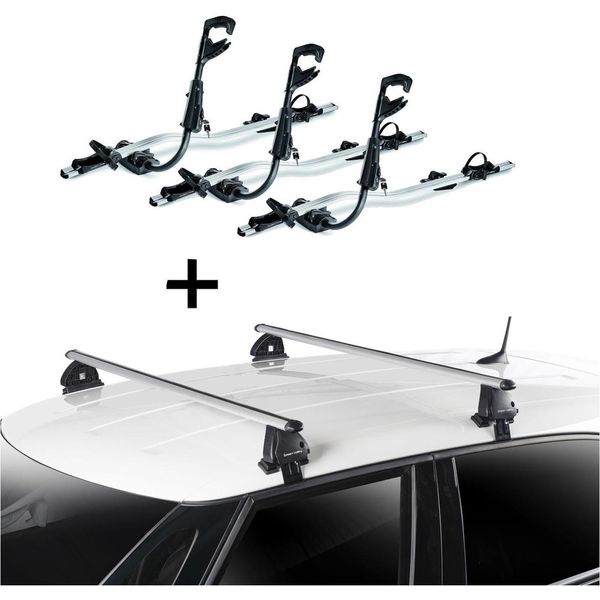 3X Portabici Fast Rider In Alluminio + Portapacchi Vdp Evo Alu Compatibile Con Peugeot 208 5 Porte 2012-2019-image