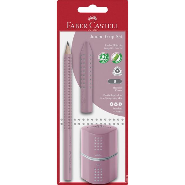 FABER-CASTELL 580082 Set Di Matite Jumbo Grip - 3 Pezzi, B, Ombretti Rosa, Confezione In Blister-image