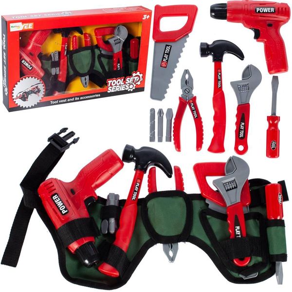 Malplay Play Tool Set | Con Cintura Degli Attrezzi | Kids Tool Box | Con Cacciavite, Martello E Trapano | Per Bambini Dai 3 Anni In Su-image