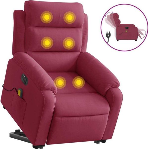 Vidaxl Poltrona Per Massaggi Con Ausilio Per L'assistenza Elettrica Vino Rosso Velluto-image
