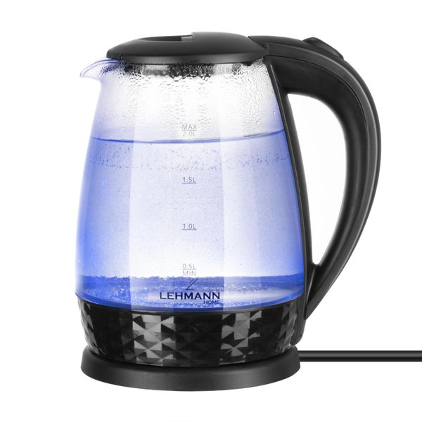Lehmann Bollitore Elettrico In Vetro 2L, Retroilluminazione A Led, Base Decorata 360°, Senza Bpa, 2200W, Transparente-image
