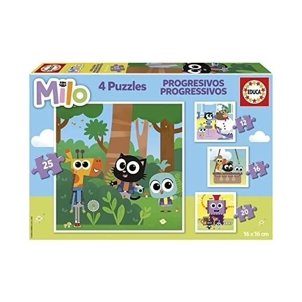Educa - Set Di 4 Puzzle Progressivi Per Bambini Da 12 A 25 Pezzi - Milo. Dimensioni: 16 X 16 Cm. Da 3 Anni (19543) Educa-image