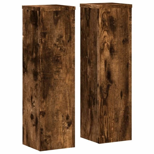 Vidaxl Supporto Per Piante 2 Pz. Rovere Affumicato 17X17X60 Cm Materiale A Base Di Legno-image