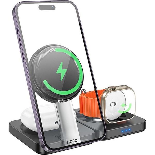 Caricabatterie Wireless Eol Hoco 3In1 15W Compatibile Con Apple Watch CQ11 Nero-image