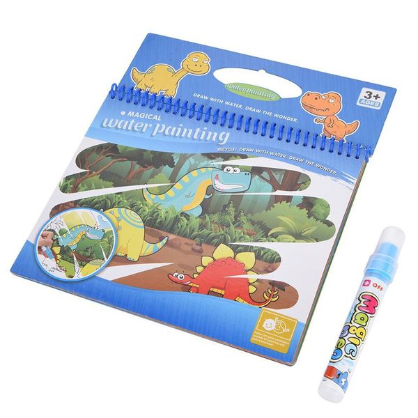 Libro Magico Portatile Da Colorare Ad Acqua Con Matita, Giocattolo Da Colorare E Disegnare Per Bambini (Dinosauri)-image