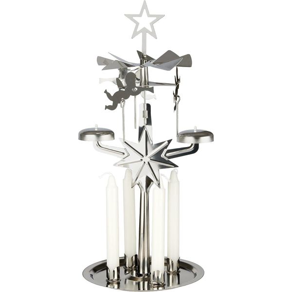 Brubaker Campanelli In Metallo - Portacandele A Carosello - Angeli Con 4 Candele - Piramide Da Tavolo - Portacandele - Piramide Natalizia, Argento-image