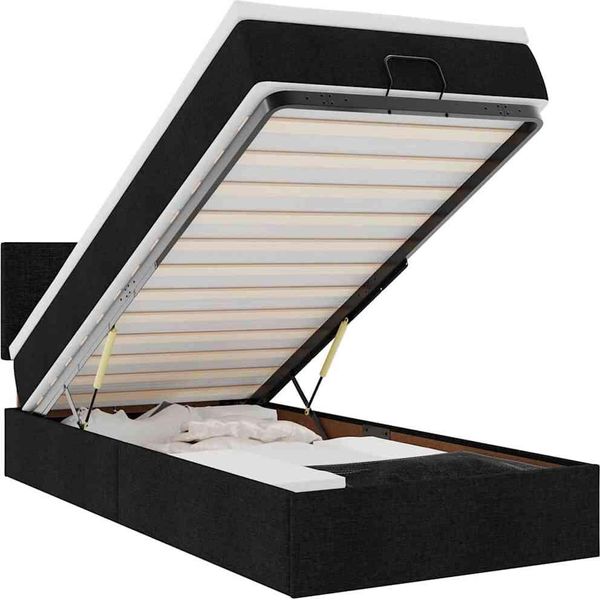 Vidaxl Ottoman Letto Con Materasso E Led Nero 90X200 Cm In Tessuto-image