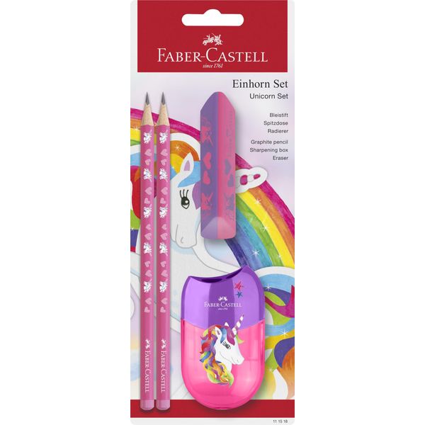Faber-Castell 111518 FABER-CASTELL Set Di Scrittura Unicorno, Rosa, 4 Pezzi-image