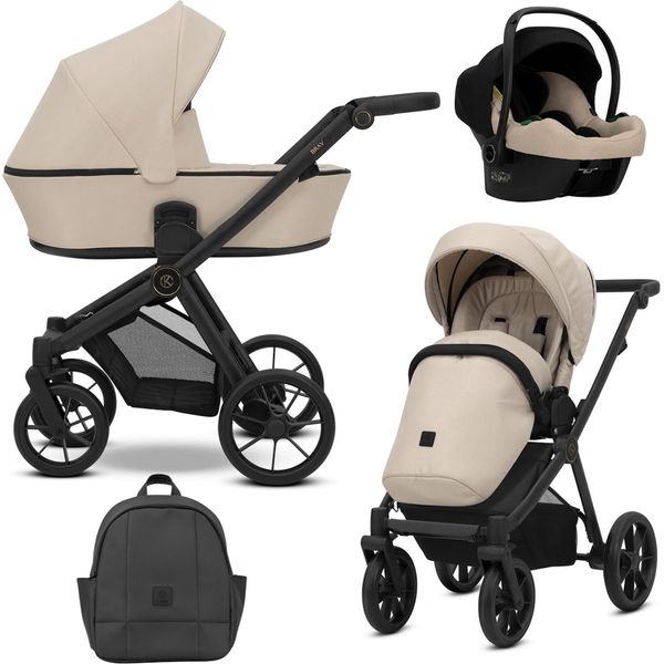 Carrozzina Kunert Brav 3In1 In Marrone Con Telaio Nero, Ruote In Gel E Seggiolino Auto Cosmo-image