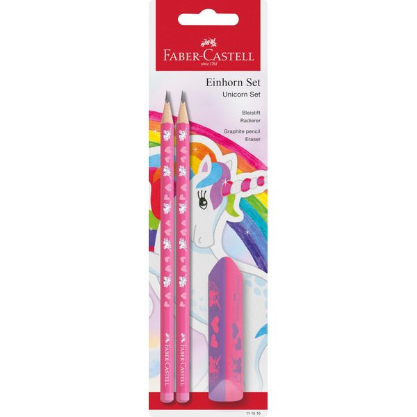 Faber-Castell 111516 FABER-CASTELL Set Da Scrittura Unicorno, Rosa, 3 Pezzi-image