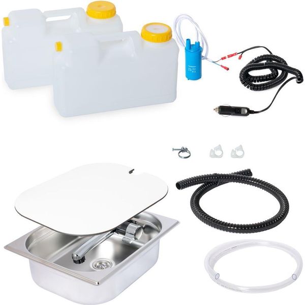 Set Tecnologico Lavabo Da Campeggio 12V Kit Lavabo 325X265X100Mm Integrato + Coperchio Bulli-image