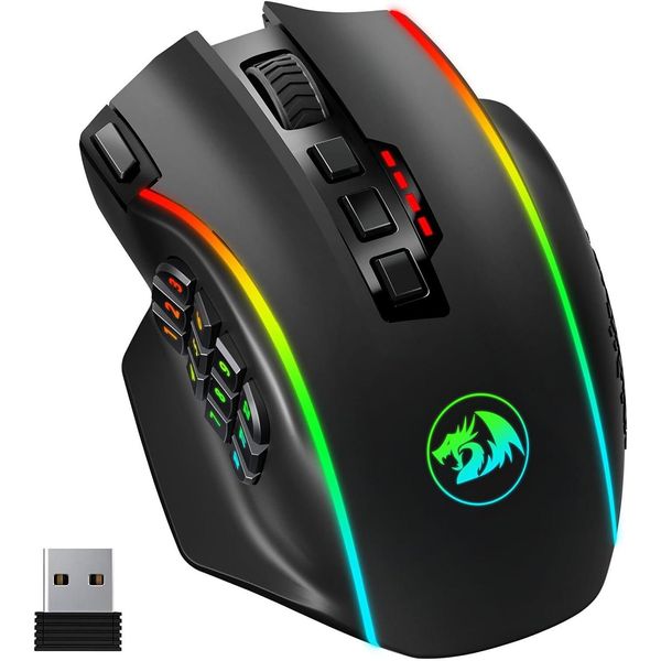 Redragon Mouse Da Gioco Wireless Rgb, 16000 Dpi, Mouse Ottico 2.4G/USB-C Mmo Con 16 Pulsanti Programmabili, 12 Pulsanti Laterali, Mouse Ergonomico Da 45 Ore-image