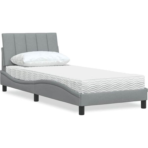 Syfax™ Letto Con Materasso Hanko Grigio Chiaro 80X200 Cm In Tessuto-image