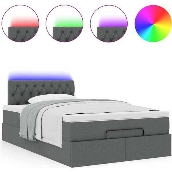 Syfax™ Pouf Letto Con Materasso E Led Grigio Scuro 120X190 Cm Tessuto-image