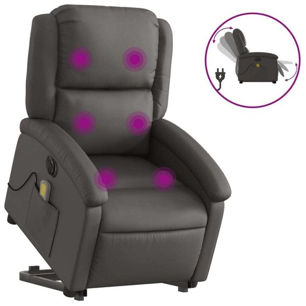 Syfax™ Poltrona Alzapersona Massaggi Reclinante Elettrica Grigia Pelle-image