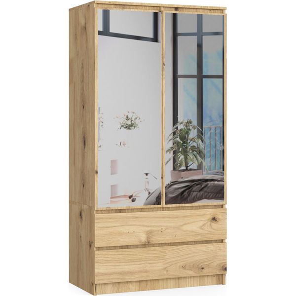 Akord Armadio 2 Ante 2 Cassetti 2 Specchi Rovere Artigianale 90X51X180 Cm-image