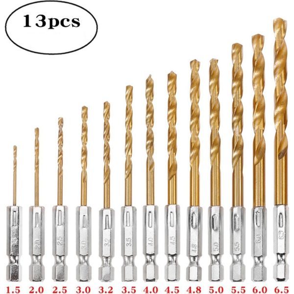 Inf Set Di Punte Elicoidali Con Codolo Esagonale Da 13 Pezzi (1,5-6,5 Mm) In Acciaio Rapido, Oro-image