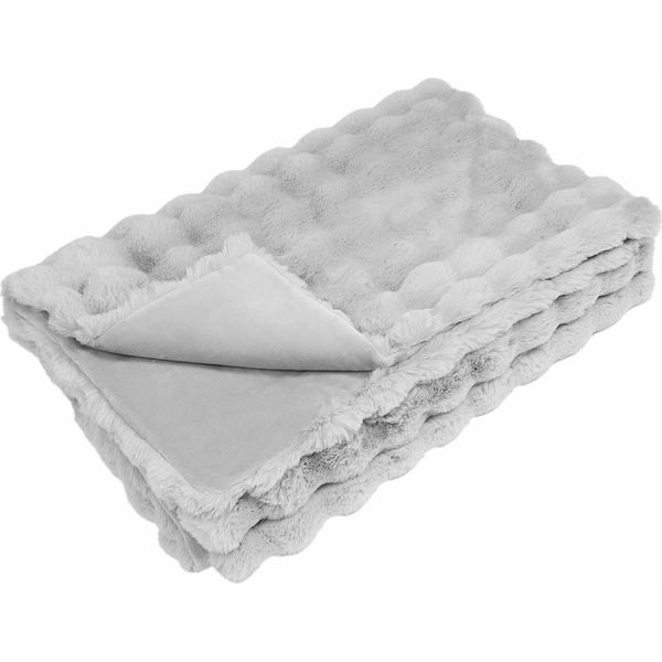 Vidaxl Coperta In Pelliccia Di Coniglio Grigio 130 X 150 Cm Poliestere-image