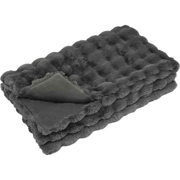 Vidaxl Coperta In Pelliccia Di Coniglio Grigio Scuro 240 X 270 Cm Poliestere-image