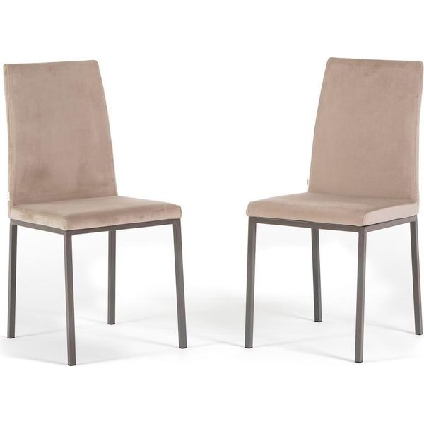 Set Di 2 Sedie Da Interno In Velluto Con Schienale Alto E Gambe In Metallo - Design Moderno Ed Elegante Per Cucina, Sala Da Pranzo, Camera Da Letto, Bar E Ristorante - Alma - Beige/Tortora-image