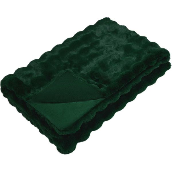 Vidaxl Coperta In Finta Pelliccia Di Coniglio Verde Scuro 240 X 270 Cm Poliestere-image