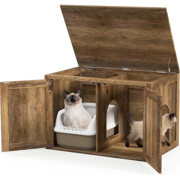 Armadietto Per Gatti Costway 80X54X53,5 Cm, Lettiera Per Gatti Con Doppia Porta, Parete Divisoria, Casetta Per Gatti, Armadietto Per Lettiera Da Interno, Arredamento Per Gatti-image