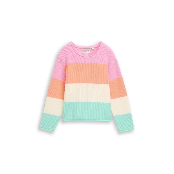 Tom Tailor MäDchen Cropped Strickpullover Mit Rundhalsausschnitt, Rosa, Gestreift, Gr. 92/98-image