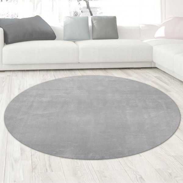 Tappeto Shaggy A Pelo Alto Lavabile Antiscivolo Grigio Dimensioni - 160 Cm Rotondo-image
