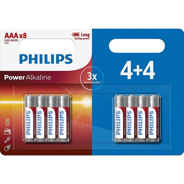 Batterie Alcaline Philips LR03 / Aaa In Confezione Da 8 Pezzi, Durata Oltre 10 Anni-image