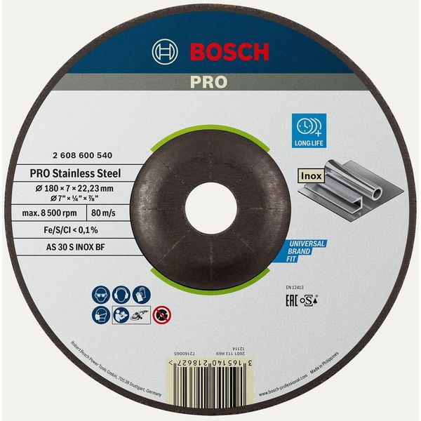 Bosch Pro Disco Abrasivo In Acciaio Inox 180 X 6 X 22,23 Mm - 2608600540-image