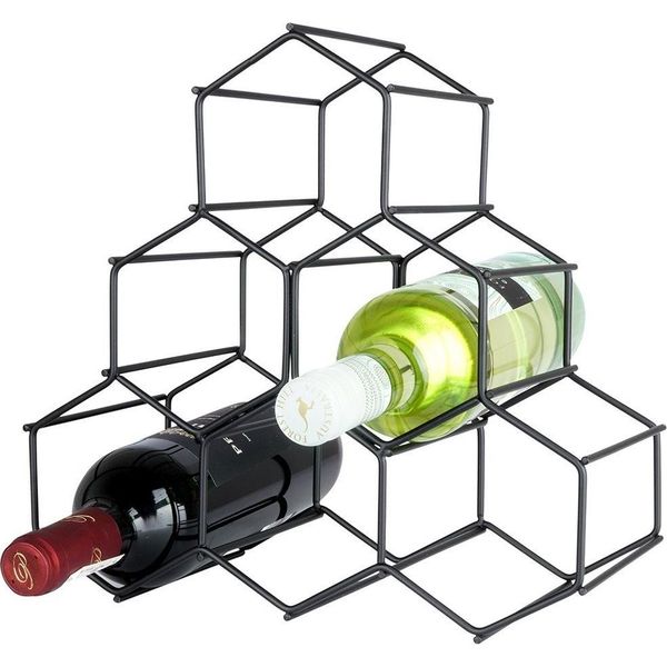 Scaffale Per Vino In Metallo Nero, Scaffale Per Alcolici, Armadio, Scaffale Per Vino Per 6 Bottiglie-image